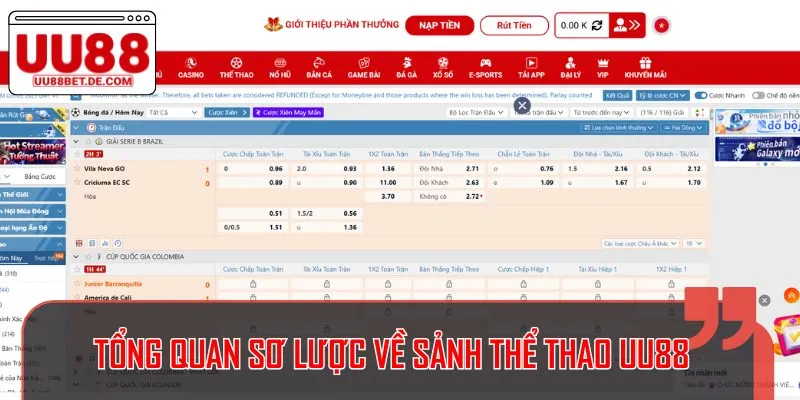 Thể Thao UU88 - Đa Dạng Bộ Môn Cá Cược, Cập Nhật Tỷ Lệ Nhanh 1 Tổng quan sơ lược về sảnh thể thao UU88