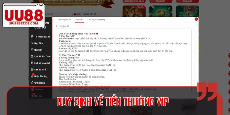 VIP UU88 - Quyền Lợi Đặc Biệt Cho Các Thành Viên Lâu Năm 3 Quy tắc chung về tiền thưởng mà các cấp bậc VIP sẽ nhận được